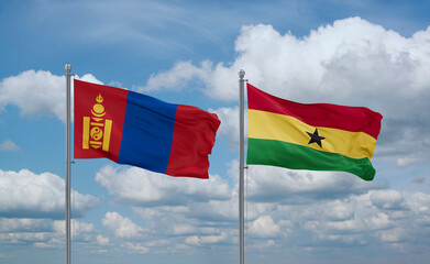 Ghana and Mongolia flags, country relationship concept
