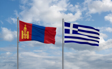 Greece and Mongolia flags, country relationship concept