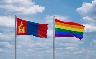 Gay Pride and Mongolia flags, country relationship concept