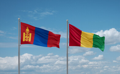 Guinea and Mongolia flags, country relationship concept