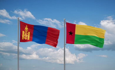 Guinea-Bissau and Mongolia flags, country relationship concept