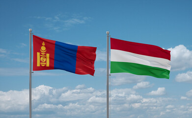 Hungary and Mongolia flags, country relationship concept