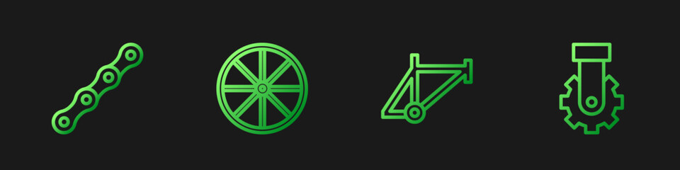 Set line Bicycle frame, chain, wheel and Derailleur bicycle rear. Gradient color icons. Vector