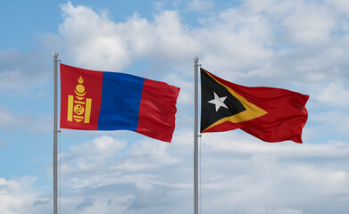 East Timor and Mongolia flags, country relationship concept