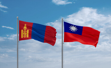 Taiwan and Mongolia flags, country relationship concept