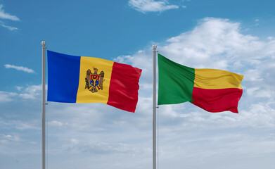 Benin and Moldova flags, country relationship concept