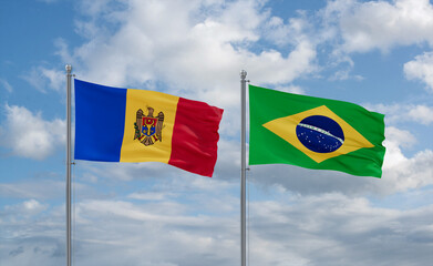 Moldova and Brazil flags, country relationship concept