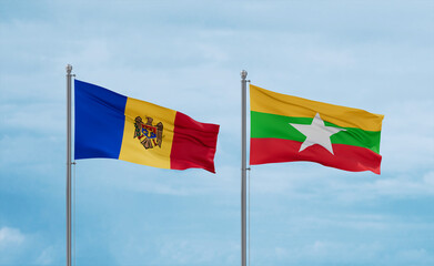 Myanmar and Moldova flags, country relationship concept