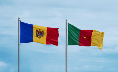 Cameroon and Moldova flags, country relationship concept