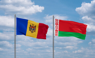 Belarus and Moldova flags, country relationship concept