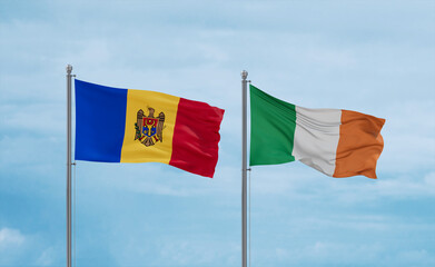 Ireland and Moldova flags, country relationship concept