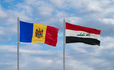 Iraq and Moldova flags, country relationship concept