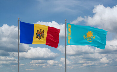 Kazakhstan and Moldova flags, country relationship concept
