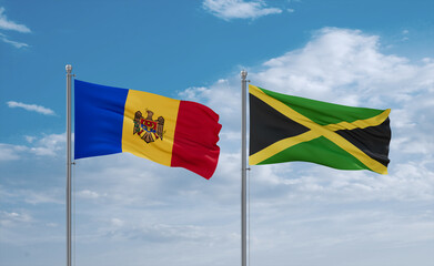 Jamaica and Moldova flags, country relationship concept