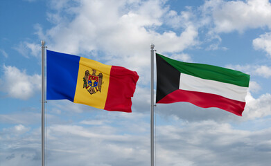 Kuwait and Moldova flags, country relationship concept