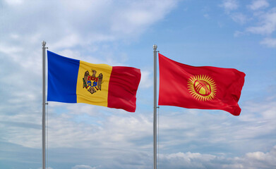 Kyrgyzstan and Moldova flags, country relationship concept