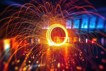 ring of sparkles with long exposure on dark blurred background