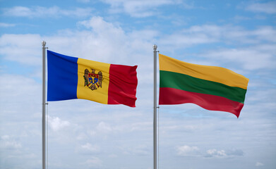 Lithuania and Moldova flags, country relationship concept