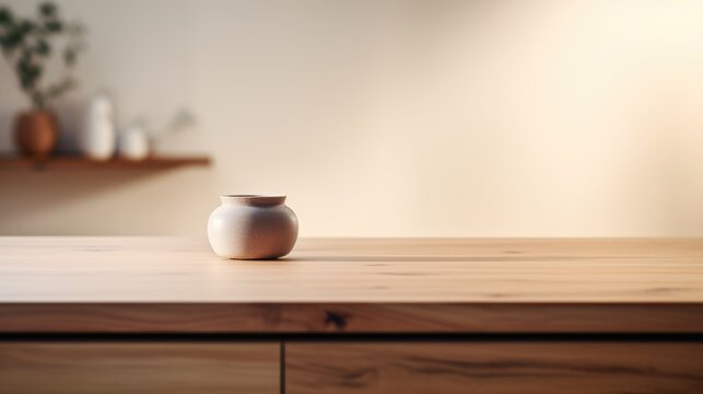 A Small Vase Sitting On Top Of A Wooden Table, AI