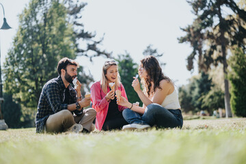 Fototapeta premium Joyful Friends Enjoying a Carefree Day Off in the Park