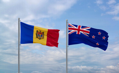 New Zealand and Moldova flags, country relationship concept
