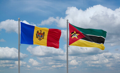 Mozambique and Moldova flags, country relationship concept