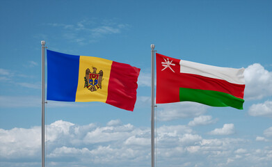 Oman and Moldova flags, country relationship concept