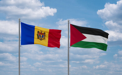 Palestine and Moldova flags, country relationship concept