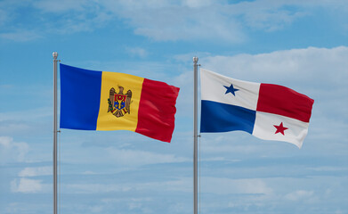 Panama and Moldova flags, country relationship concept