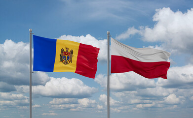 Poland and Moldova flags, country relationship concept