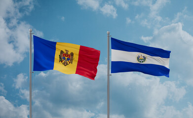 Salvador and Moldova flags, country relationship concept