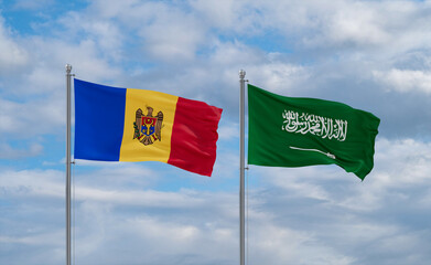 Moldova and Saudi Arabia flags, country relationship concepts