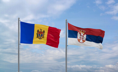 Serbia and Moldova flags, country relationship concept