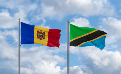 Tanzania and Moldova flags, country relationship concept