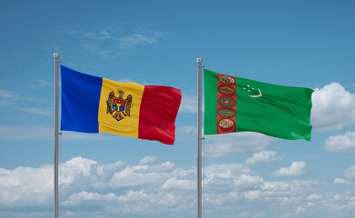 Turkmenistan and Moldova flags, country relationship concept