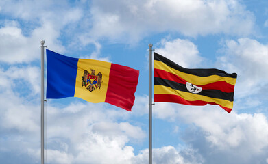 Uganda and Moldova flags, country relationship concept
