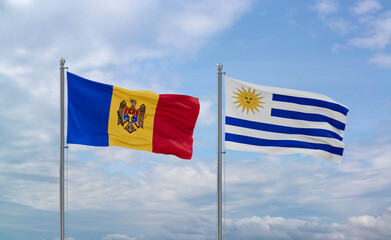 Uruguay and Moldova flags, country relationship concept