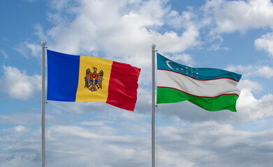 Uzbekistan and Moldova flags, country relationship concept