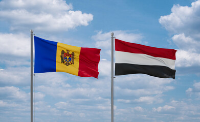 Yemen and Moldova flags, country relationship concept