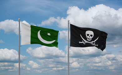 Pirate and Pakistan flags, country relationship concept