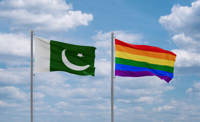 Gay Pride and Pakistan flags, country relationship concept