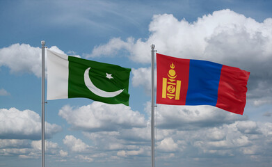 Mongolia and Pakistan flags, country relationship concept