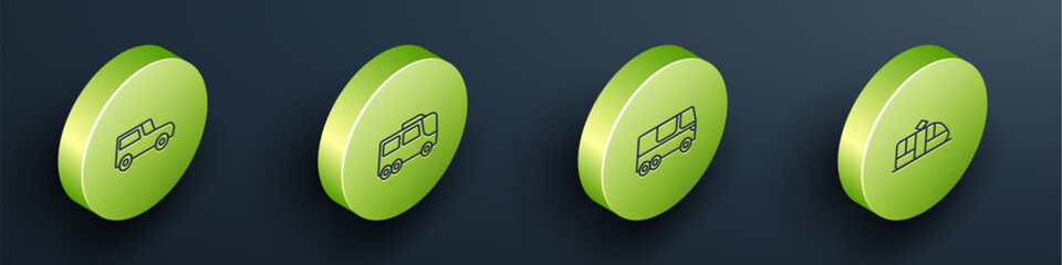 Set Isometric line Car, Bus, and Tram and railway icon. Vector