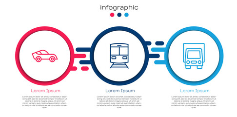 Set line Car, Train and railway and Delivery cargo truck. Business infographic template. Vector