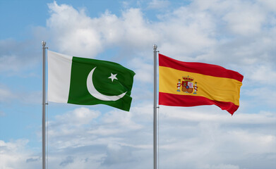 Spain and Pakistan flags, country relationship concept