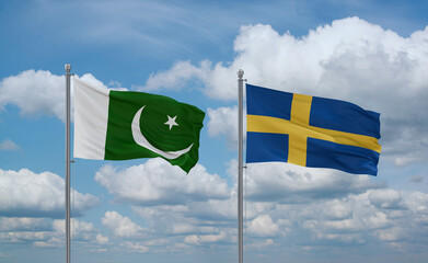 Sweden and Pakistan flags, country relationship concept