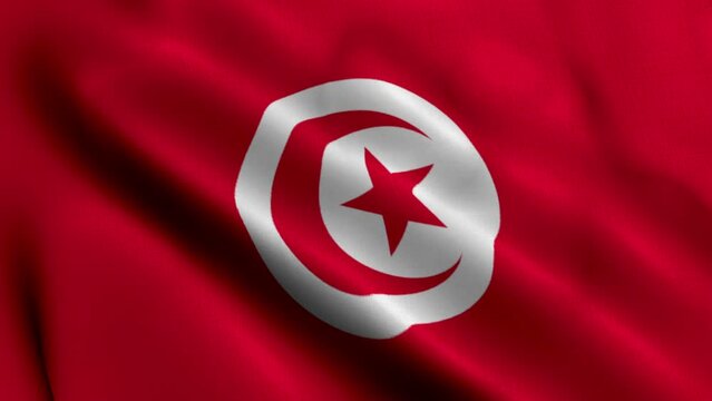 Tunisia Flag. Waving  Fabric Satin Texture Flag of Tunisia 3D illustration. Real Texture Flag of the Republic of Tunisia 4K Video