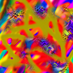 Fototapeta premium Combination textile collage pattern of neon colored leopard snake tiger textures 