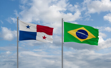 Panama and Brazil flags, country relationship concept