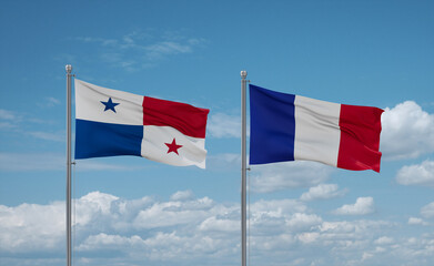 Panama and France flags, country relationship concept